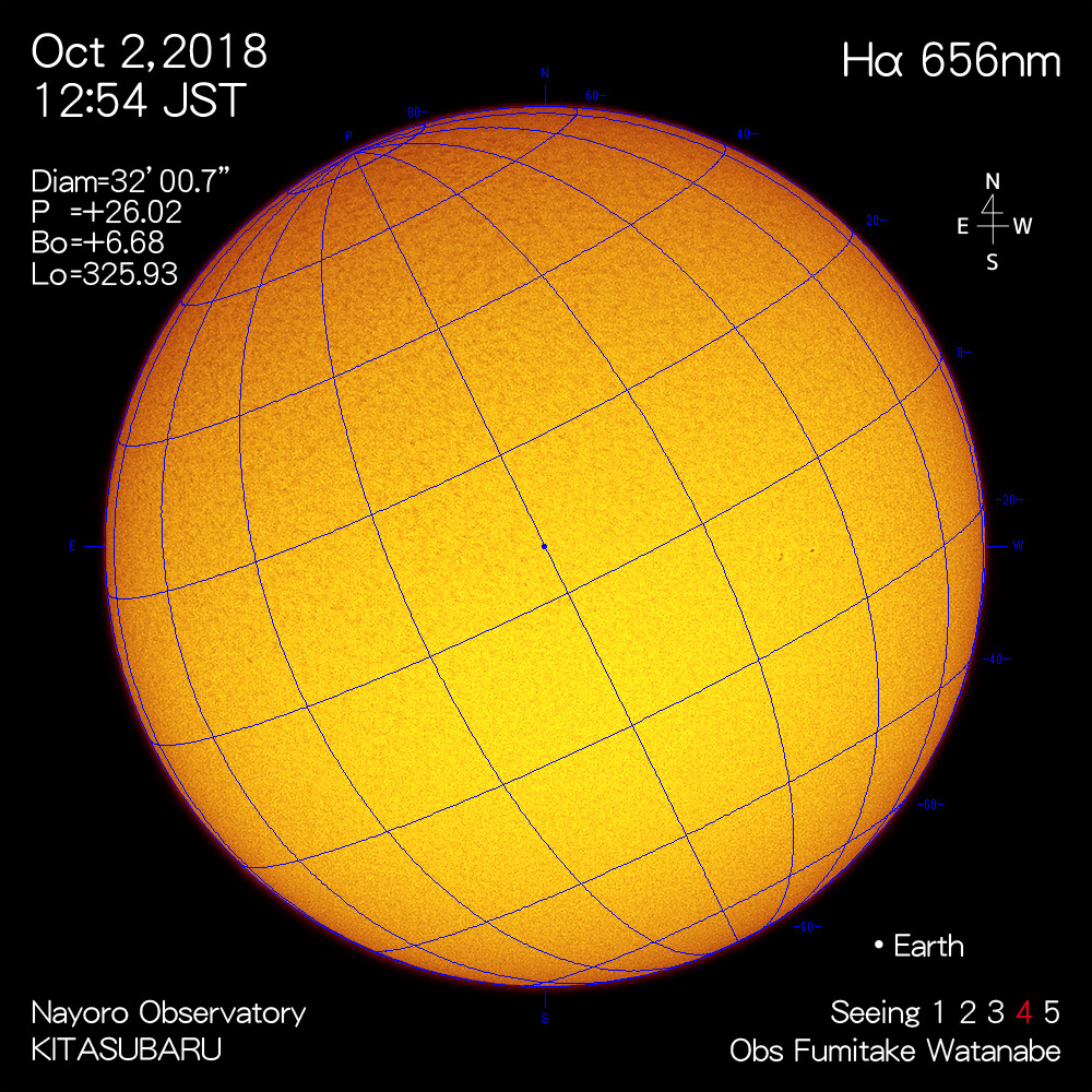 2018年10月2日Hα波長の太陽