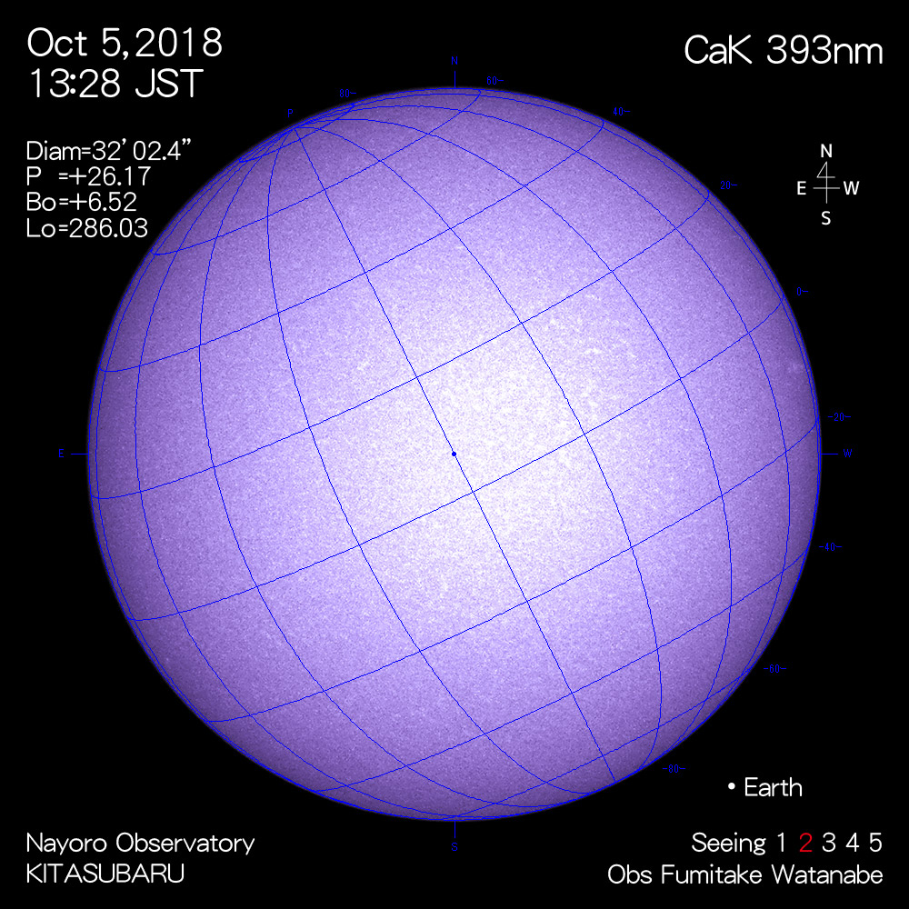 2018年10月5日CaK波長の太陽
