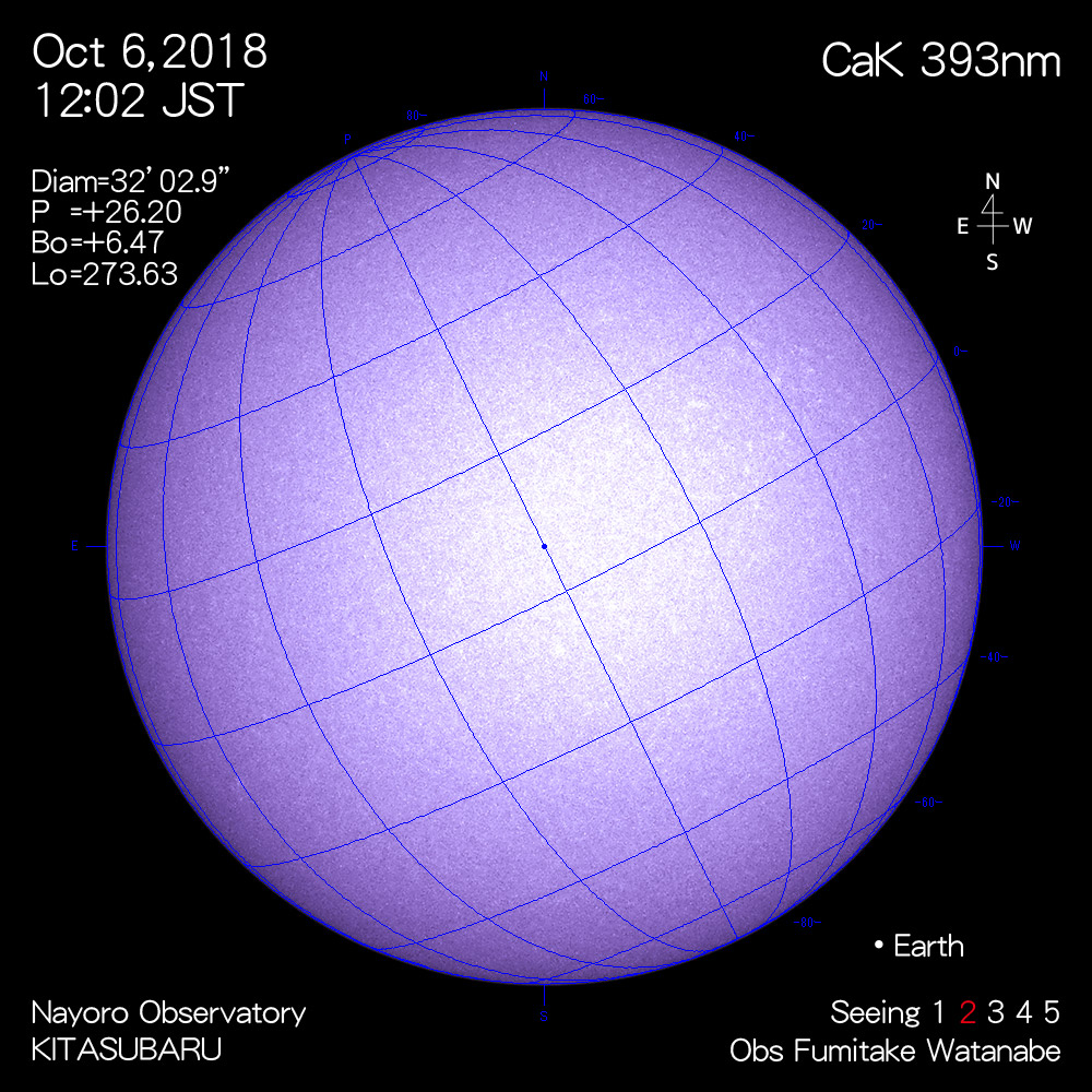 2018年10月6日CaK波長の太陽