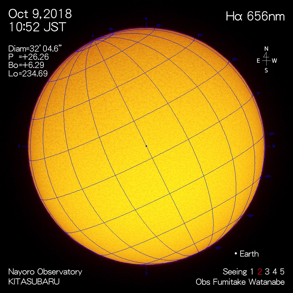 2018年10月9日Hα波長の太陽