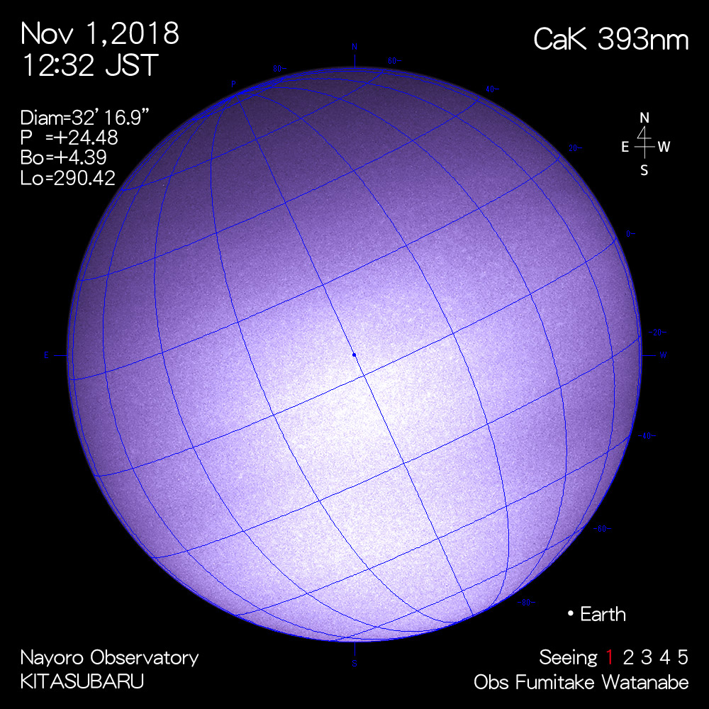 2018年11月1日CaK波長の太陽