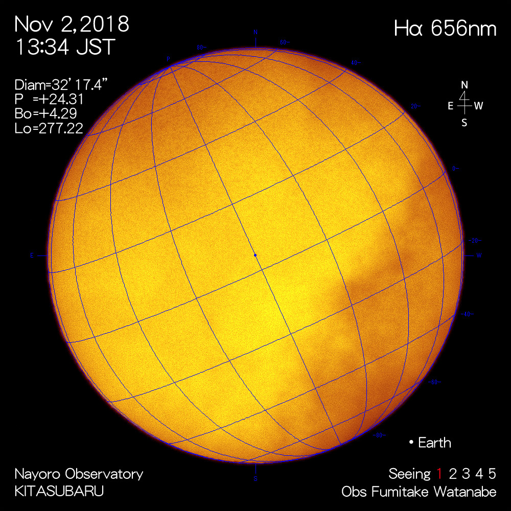 2018年11月2日Hα波長の太陽