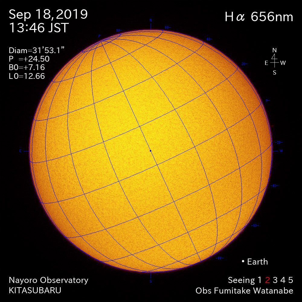 2019年9月18日Hα波長の太陽
