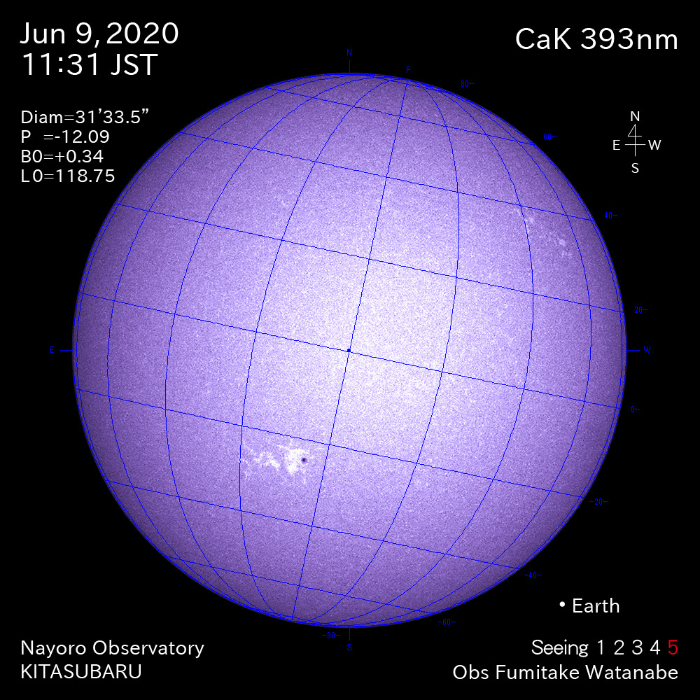 2020年6月9日CaK波長の太陽