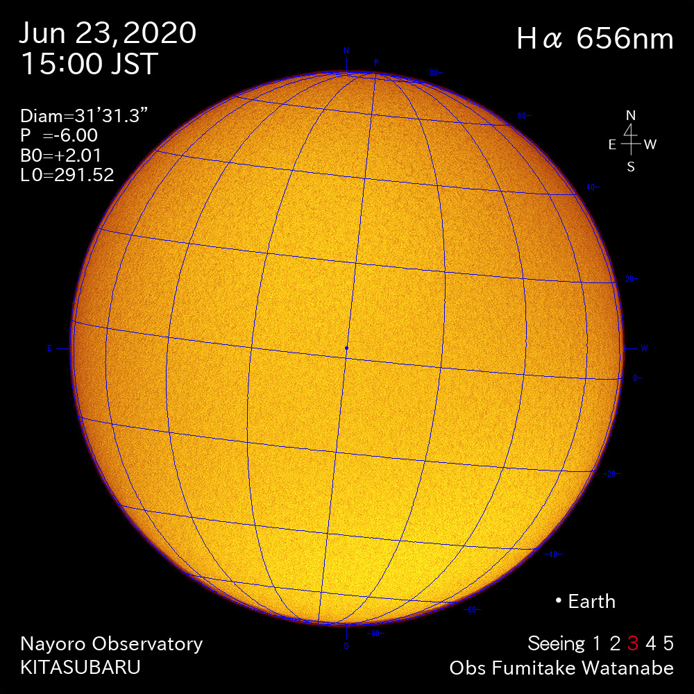 2020年6月23日Hα波長の太陽