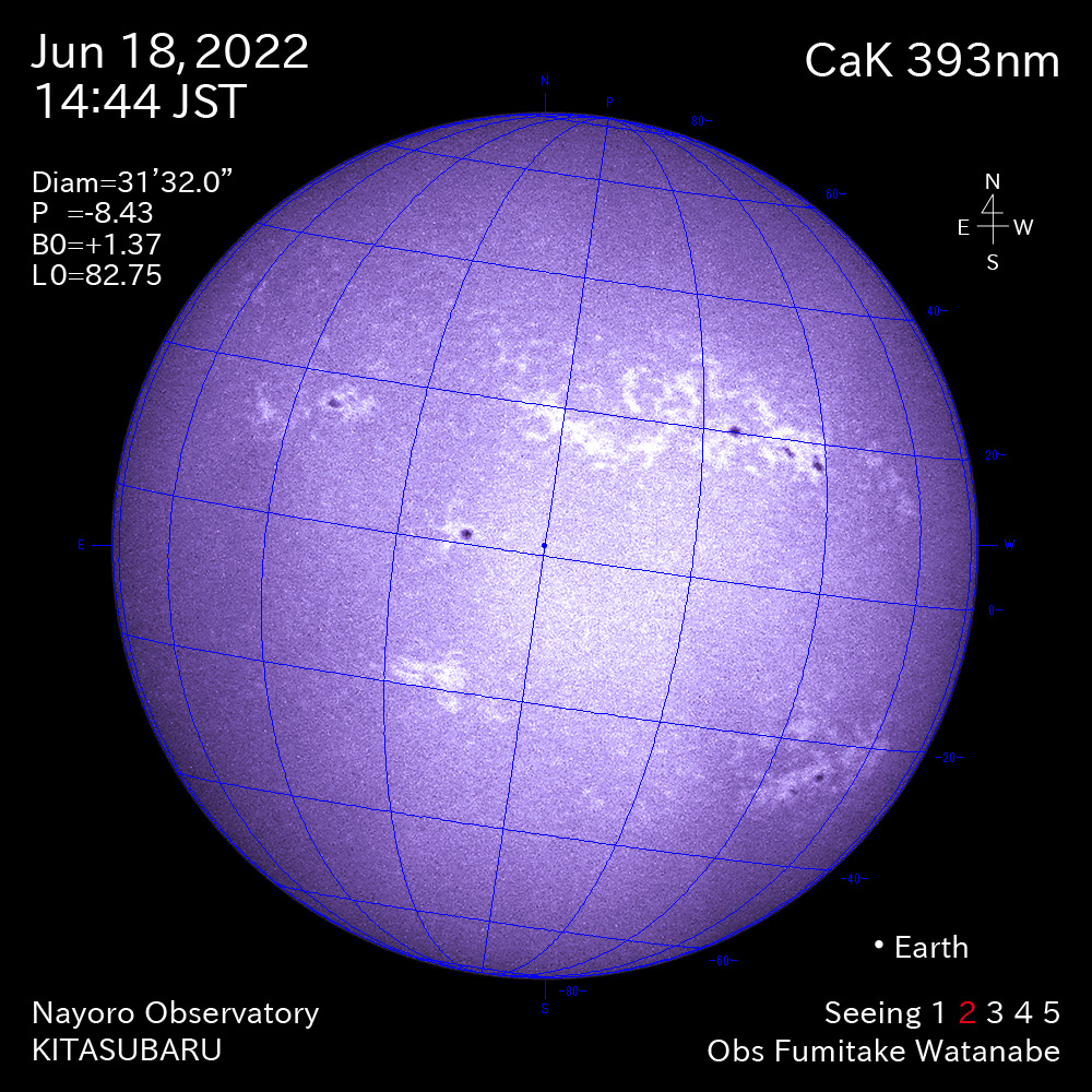 2022年6月18日CaK波長の太陽