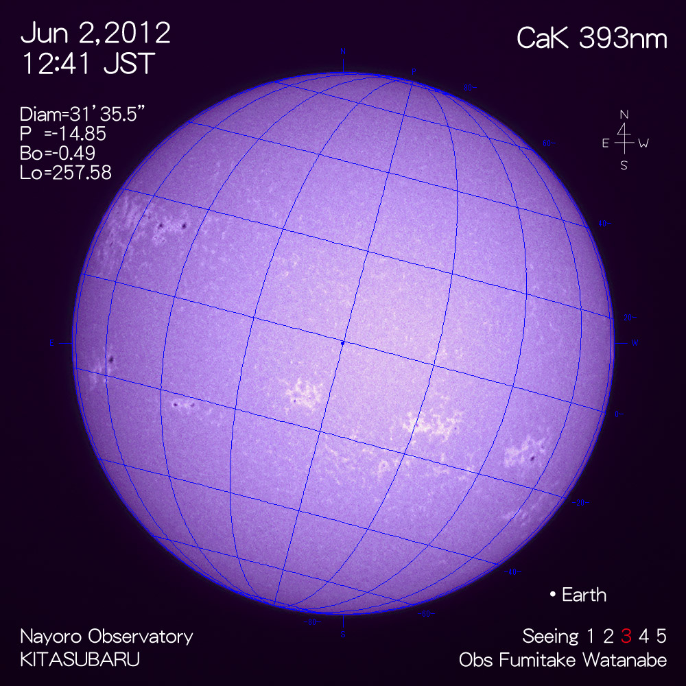 2012年6月2日CaK波長の太陽
