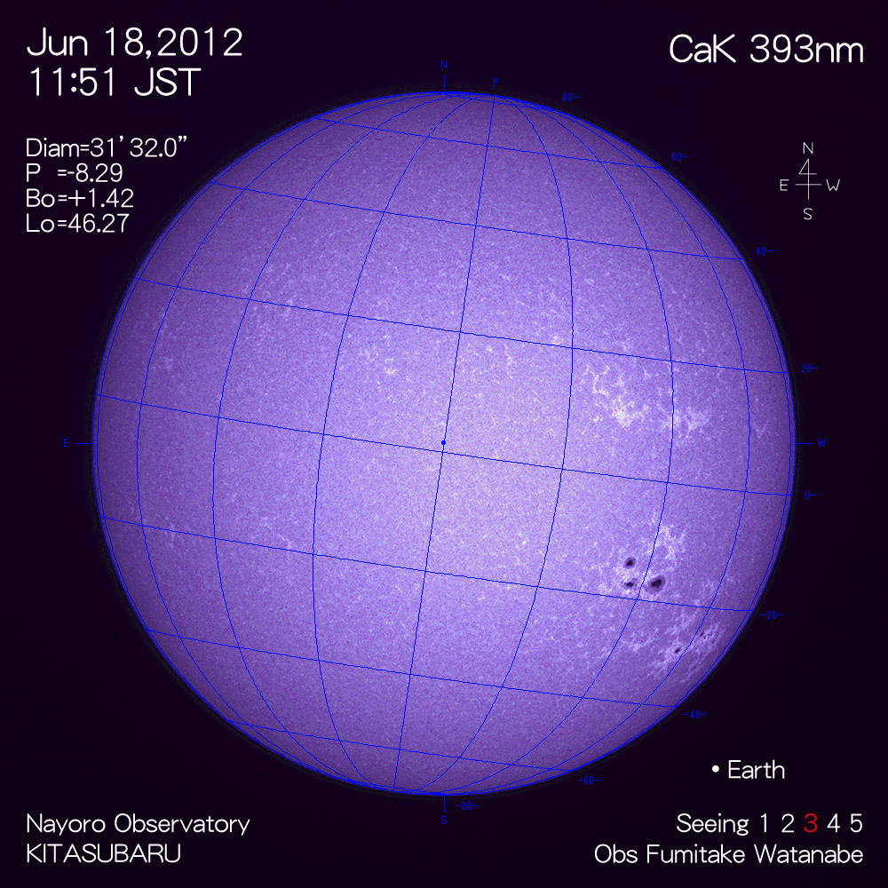 2012年6月18日CaK波長の太陽