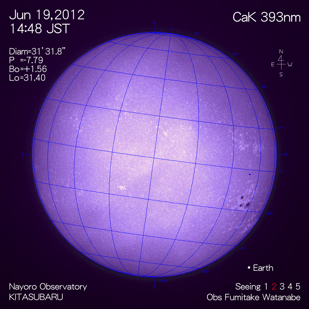 2012年6月19日CaK波長の太陽