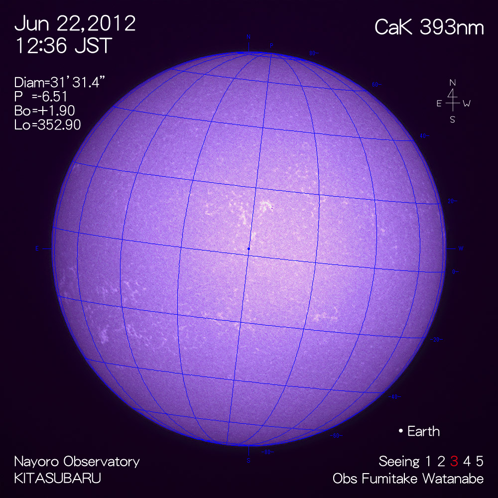 2012年6月22日CaK波長の太陽