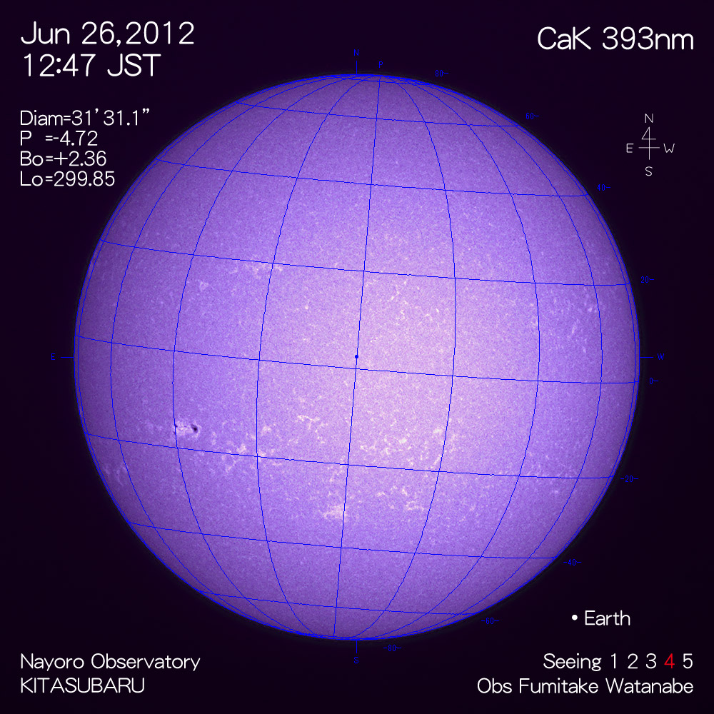 2012年6月26日CaK波長の太陽