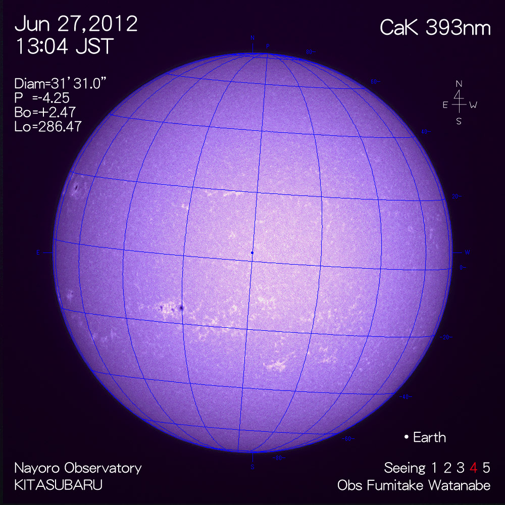 2012年6月27日CaK波長の太陽