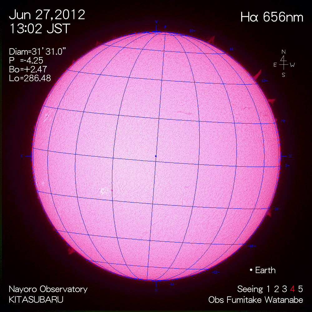 2012年6月27日Hα波長の太陽