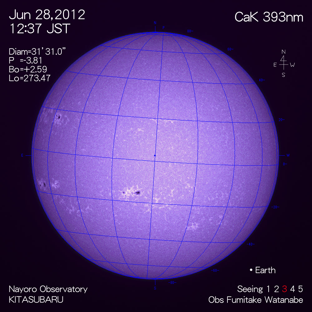 2012年6月28日CaK波長の太陽