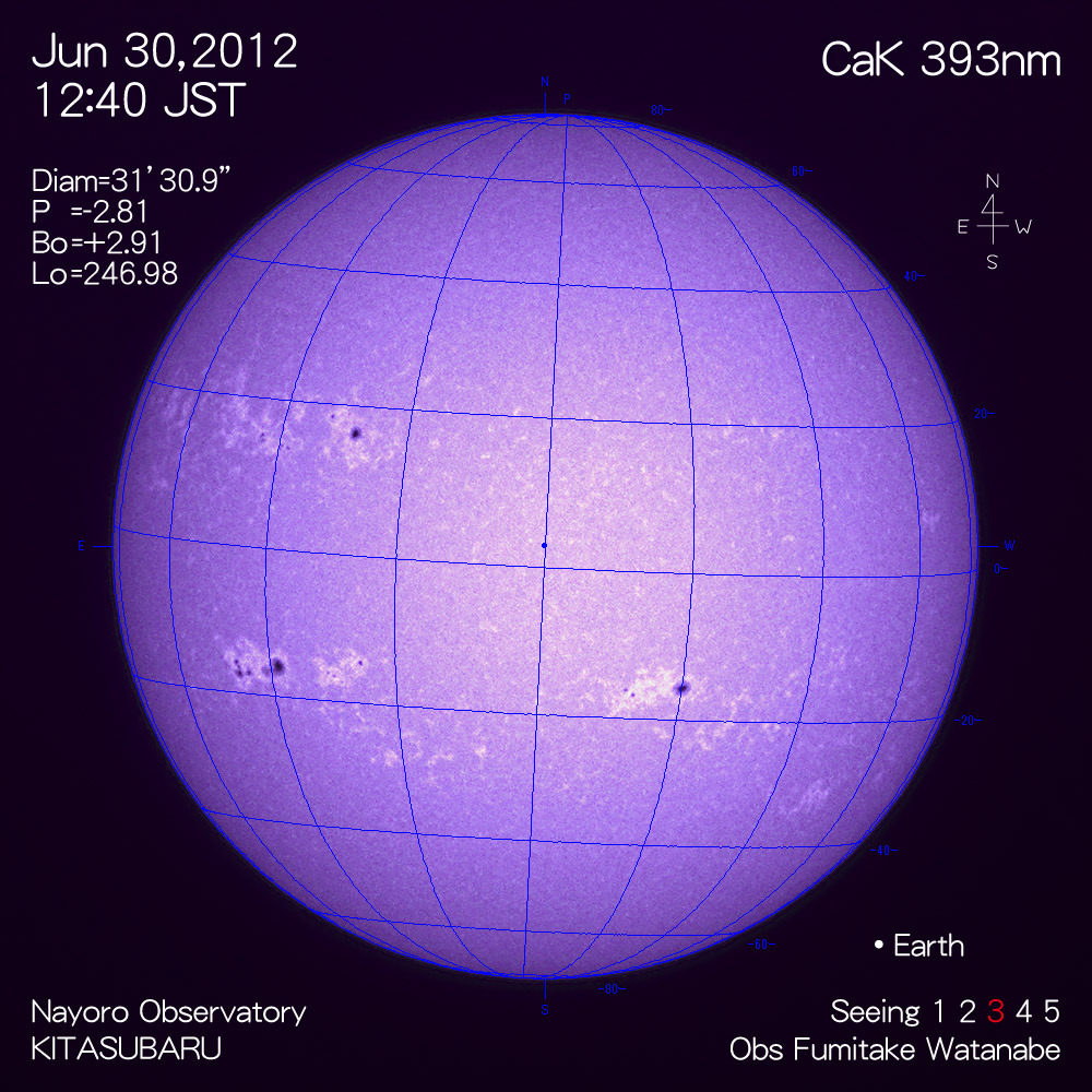 2012年6月30日CaK波長の太陽