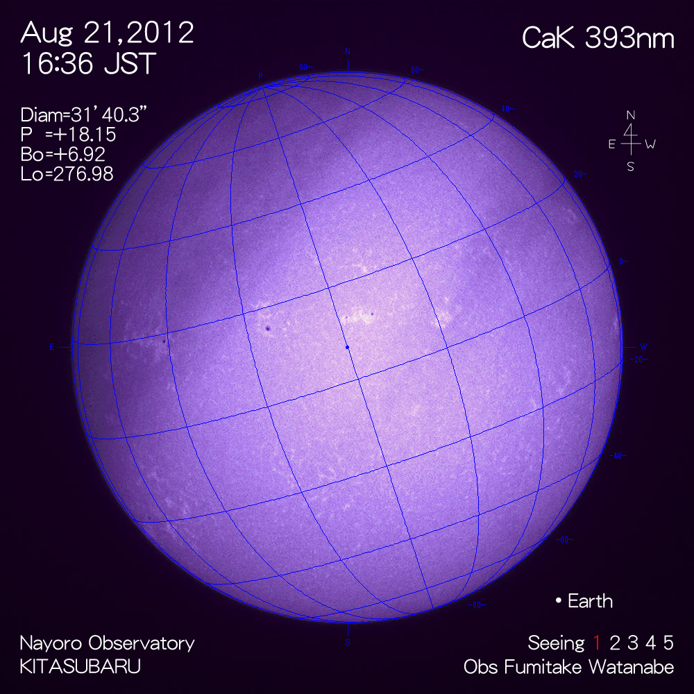 2012年8月21日CaK波長の太陽