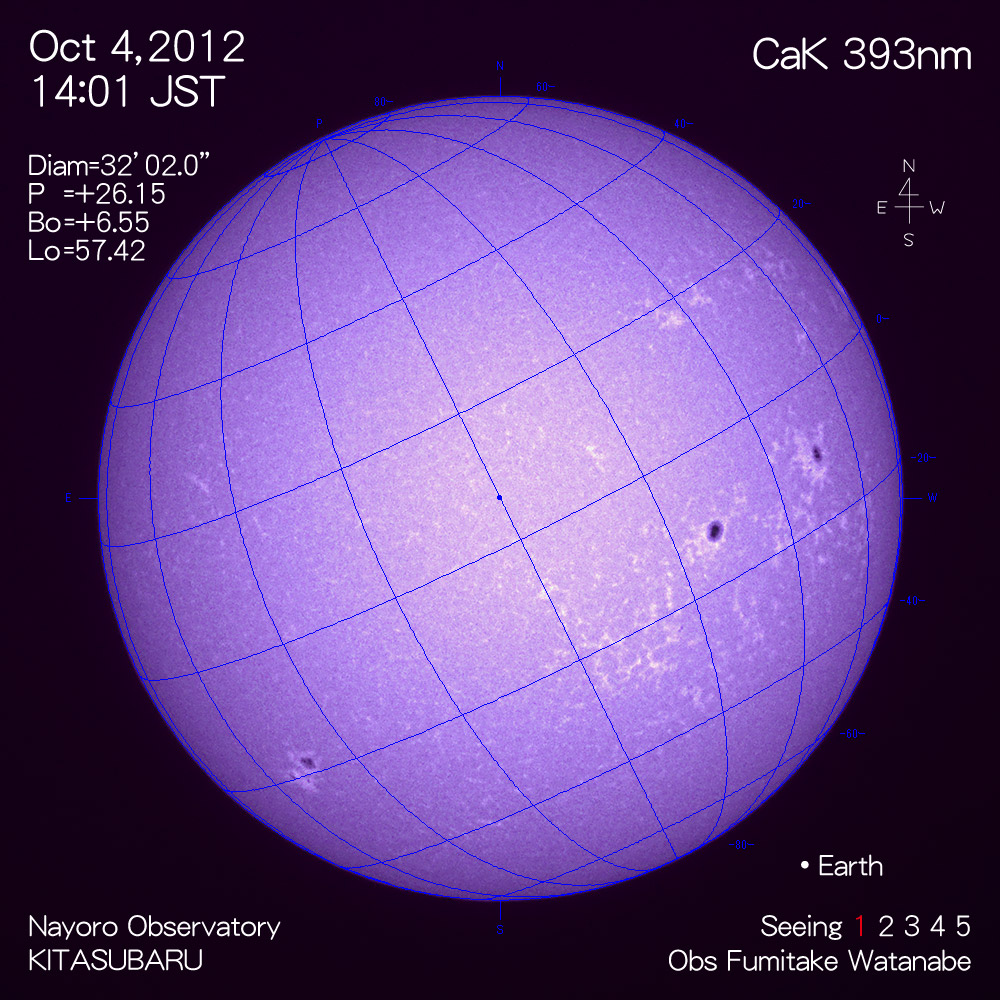 2012年10月4日CaK波長の太陽