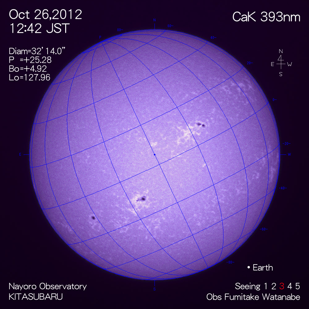 2012年10月26日CaK波長の太陽
