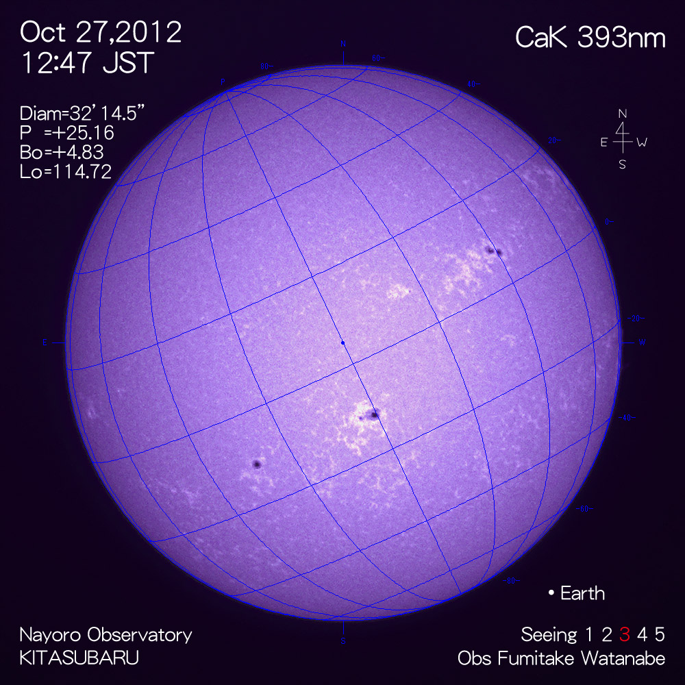 2012年10月27日CaK波長の太陽