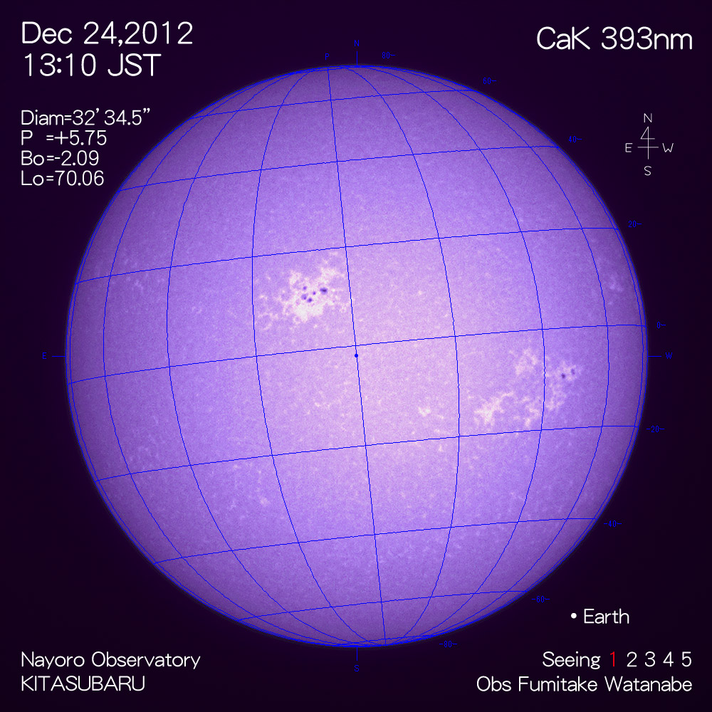2012年12月24日CaK波長の太陽