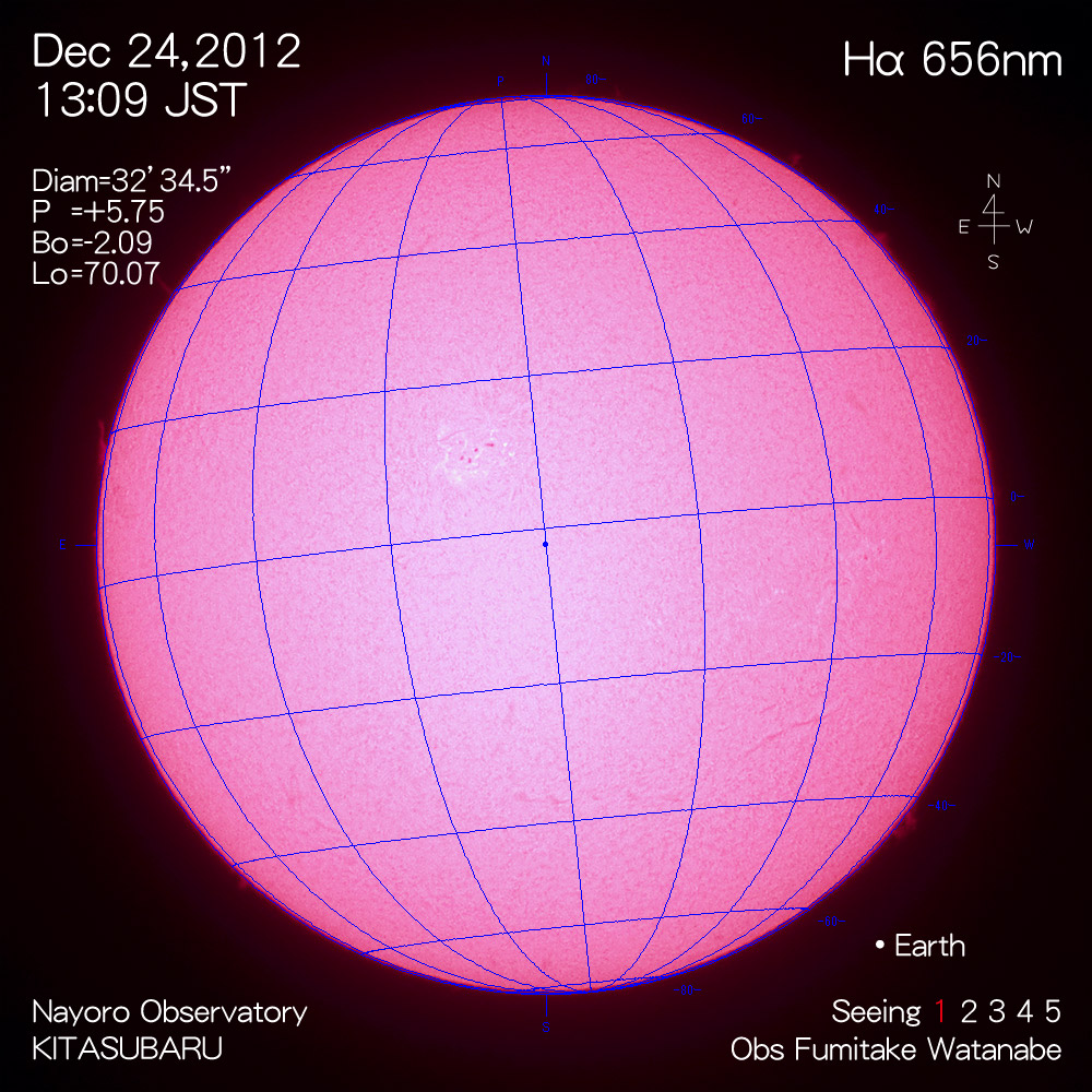 2012年12月24日Hα波長の太陽