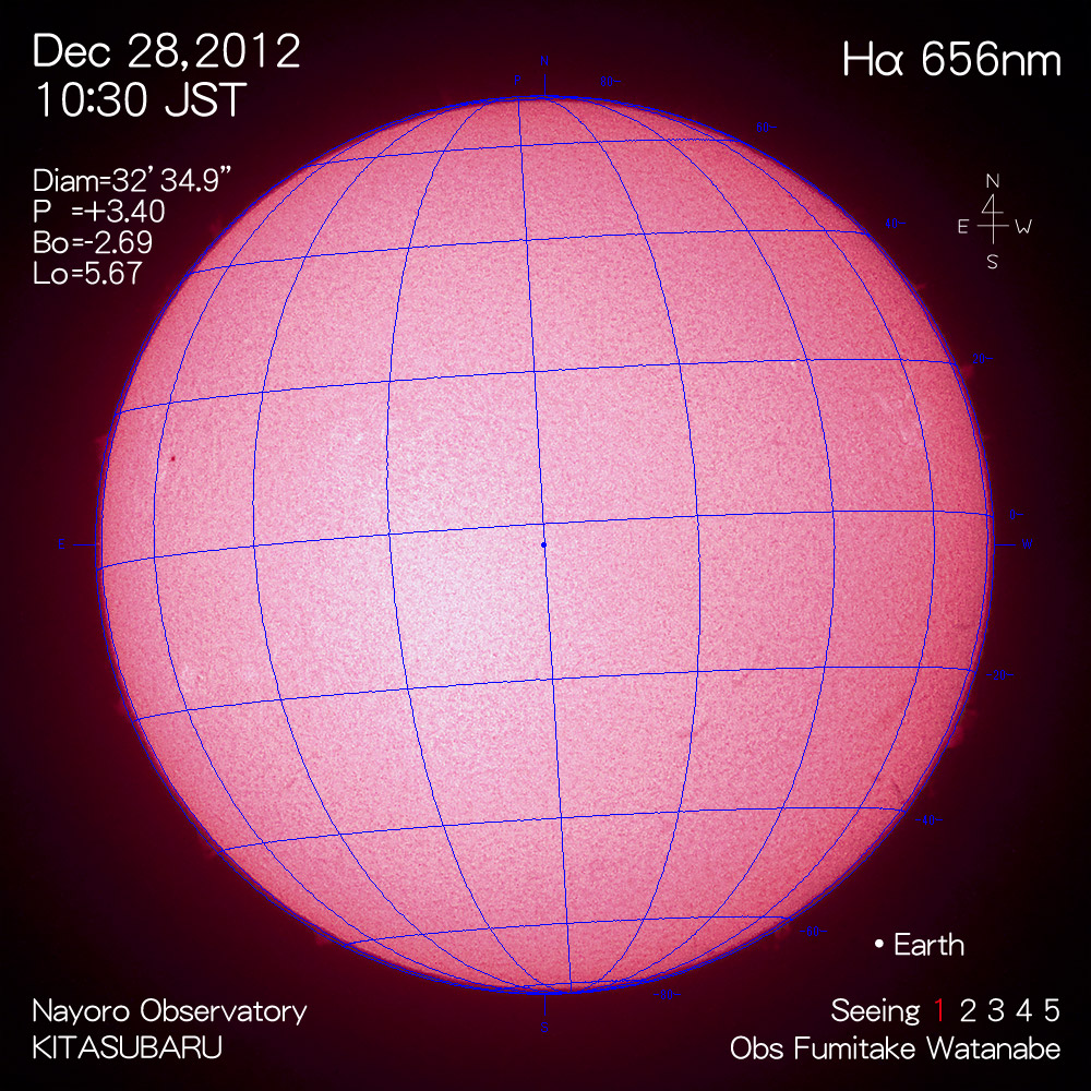 2012年12月29日Hα波長の太陽
