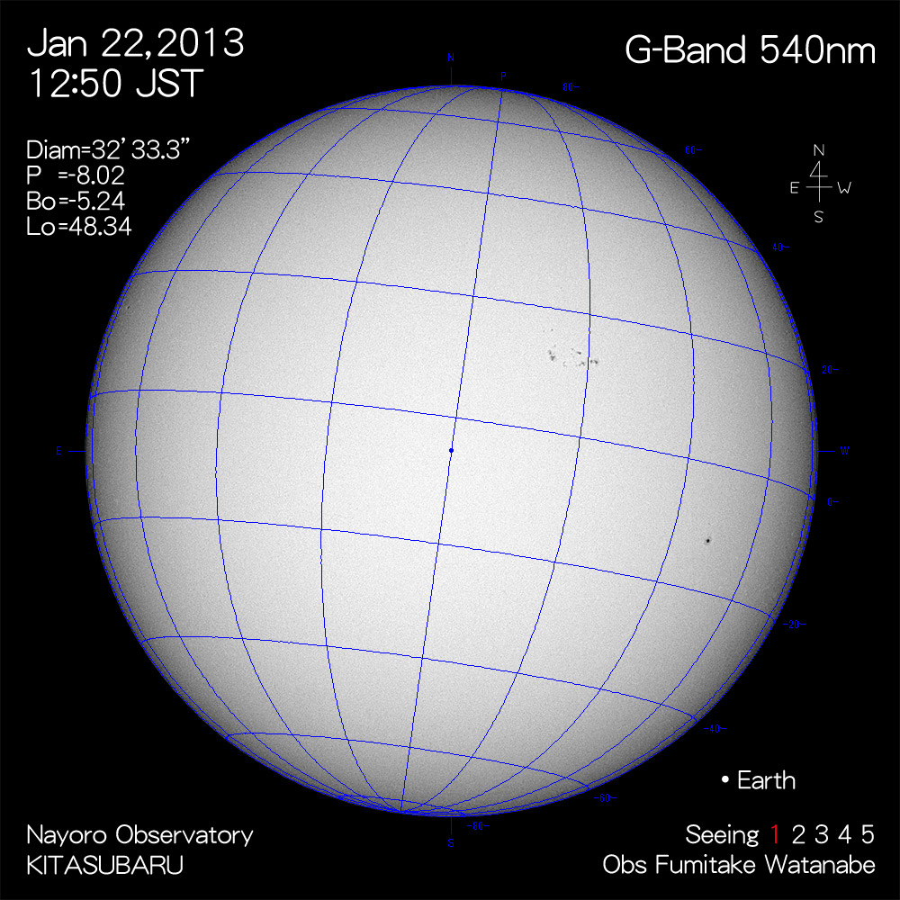 2013年1月22日540nm波長の太陽