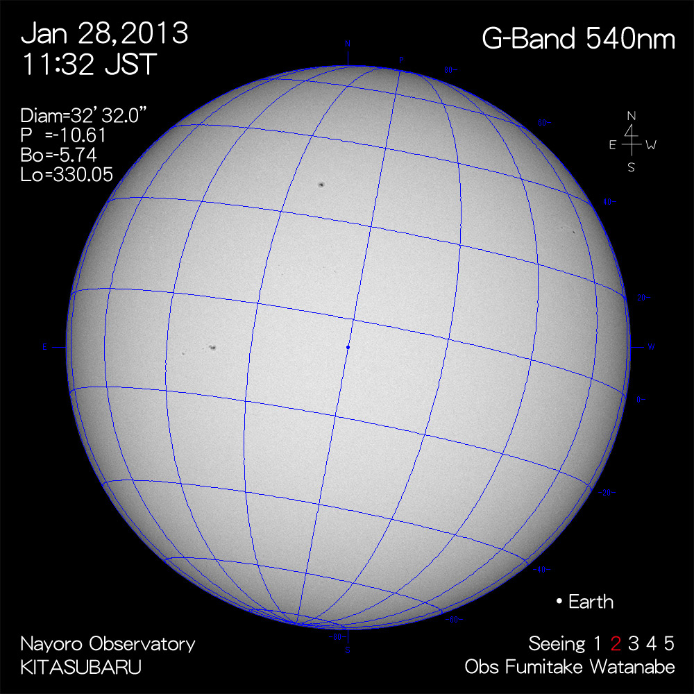 2013年1月28日540nm波長の太陽