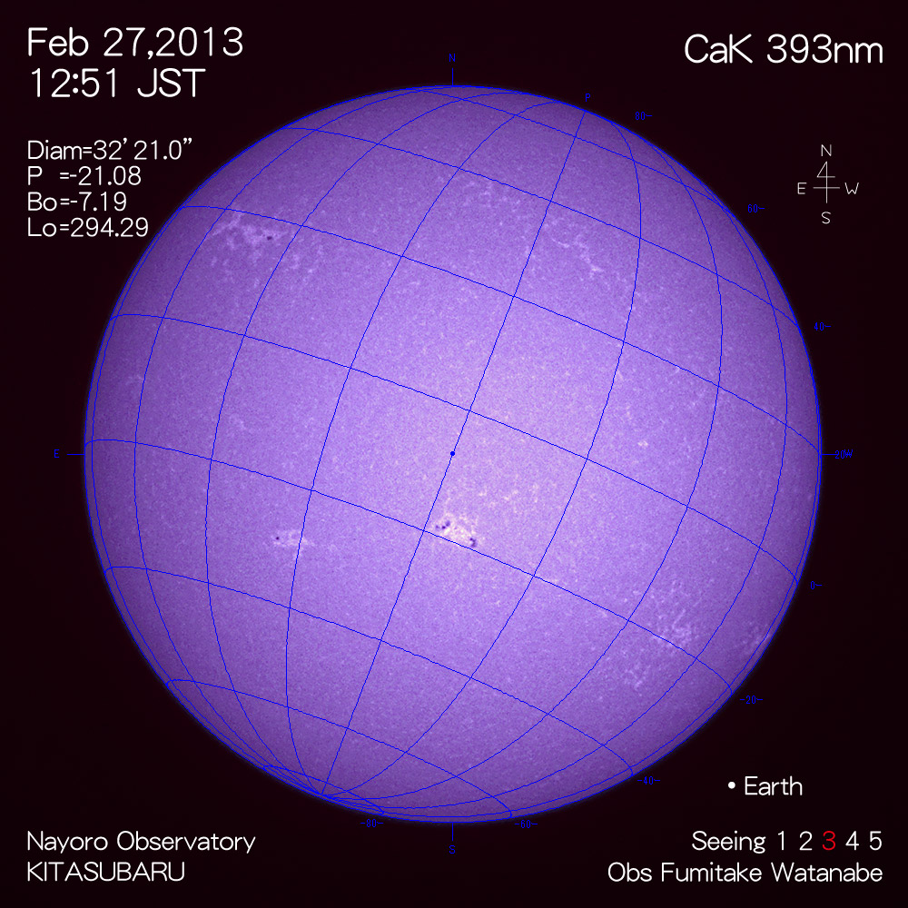 2013年2月27日CaK波長の太陽