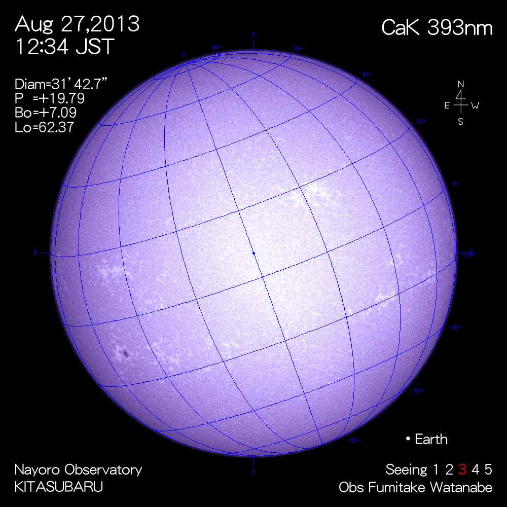 2013年8月27日CaK波長の太陽