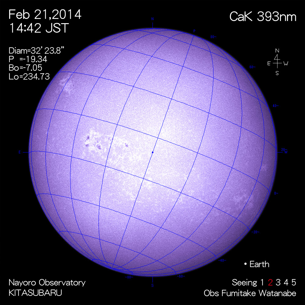 2014年2月21日CaK波長の太陽