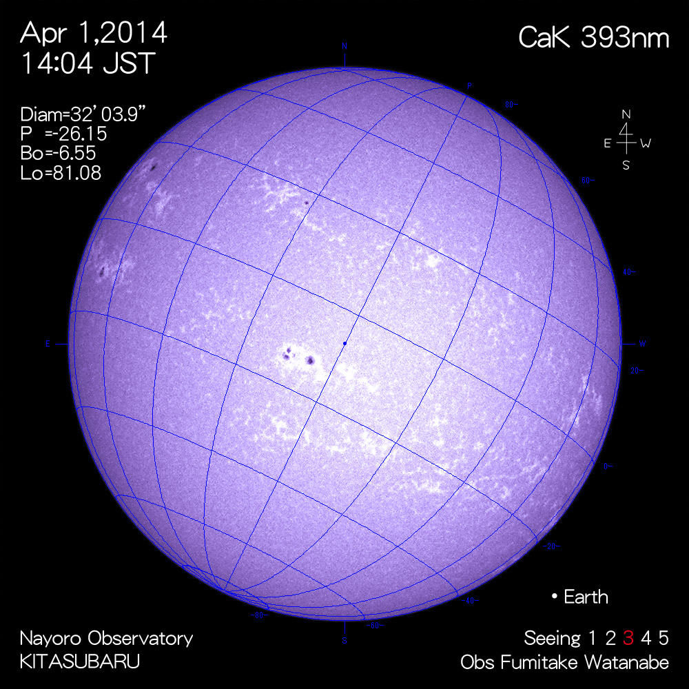 2014年4月1日CaK波長の太陽