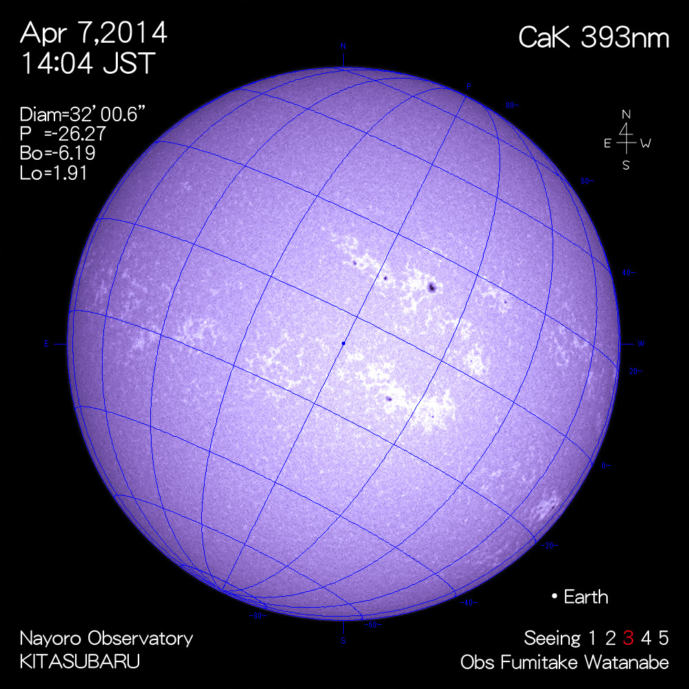 2014年4月7日CaK波長の太陽