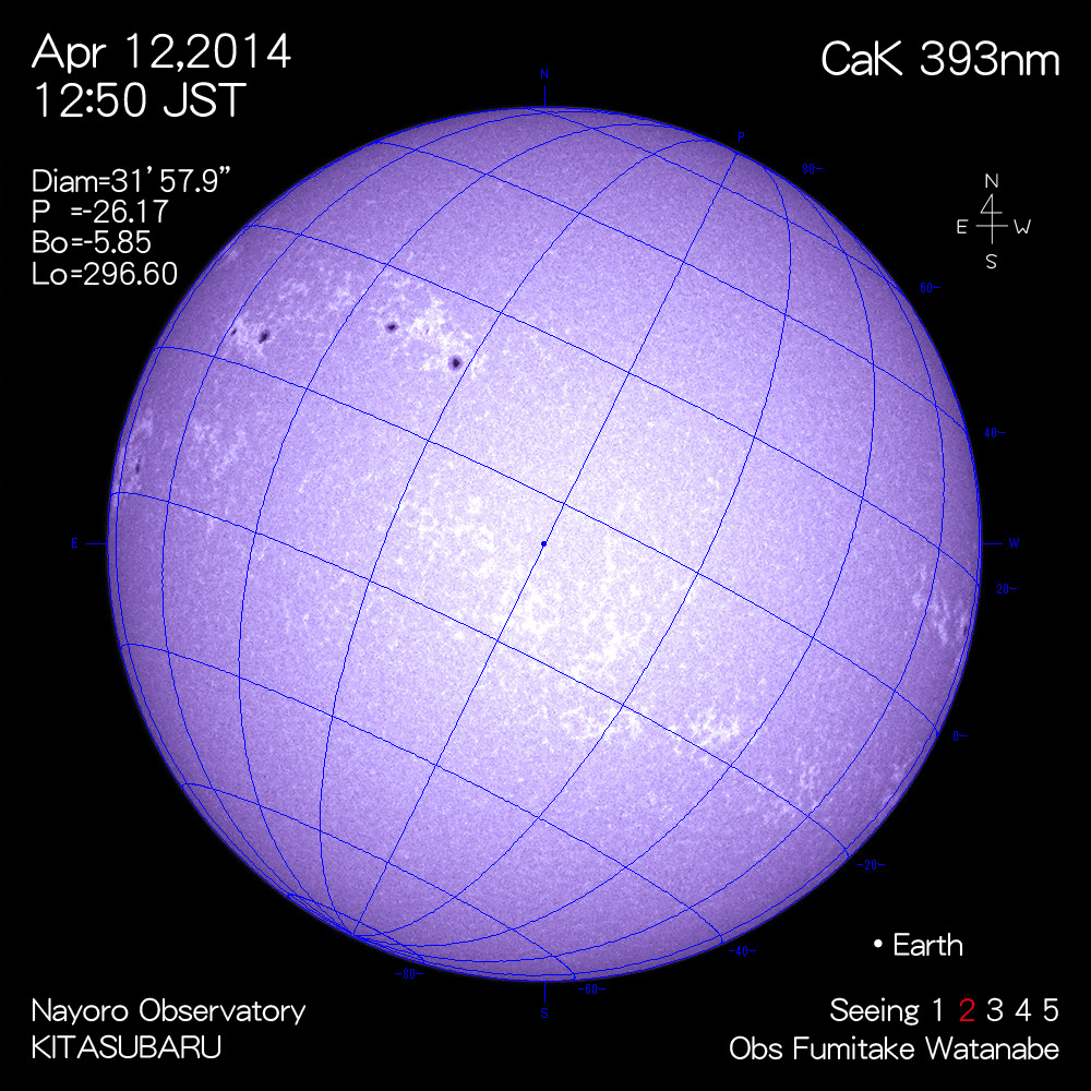 2014年4月12日CaK波長の太陽