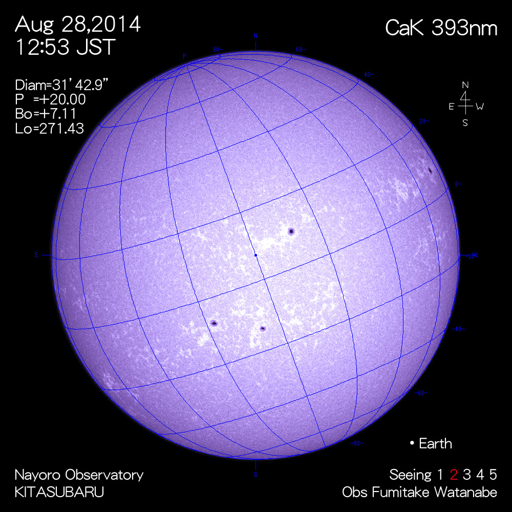 2014年8月28日CaK波長の太陽