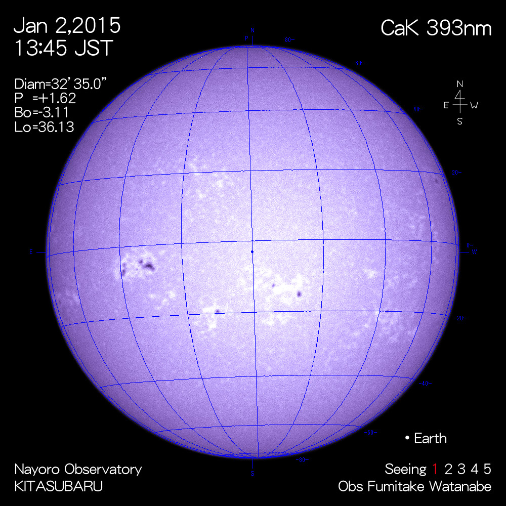 2015年1月2日CaK波長の太陽