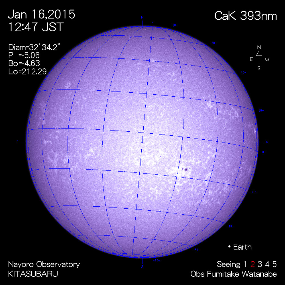 2015年1月16日CaK波長の太陽