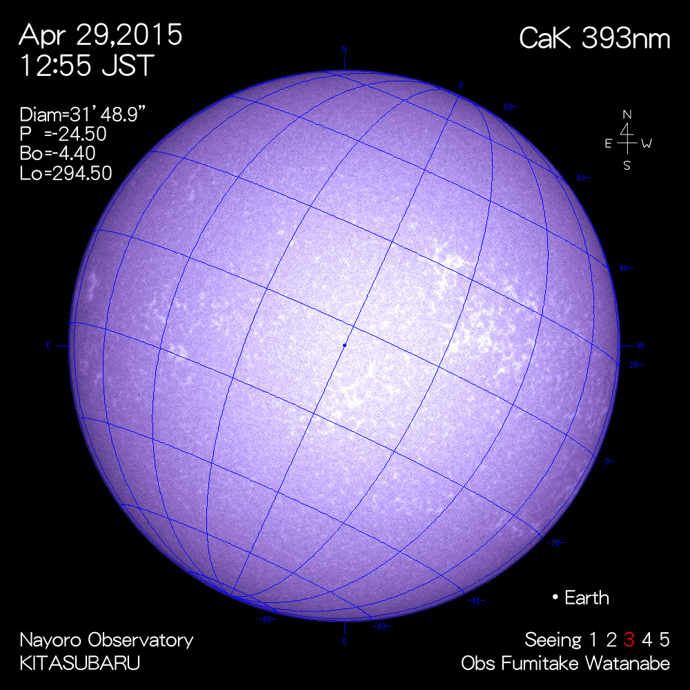 2015年4月29日CaK波長の太陽