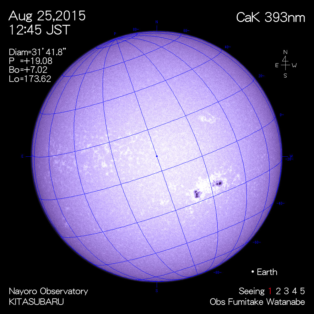 2015年8月25日CaK波長の太陽