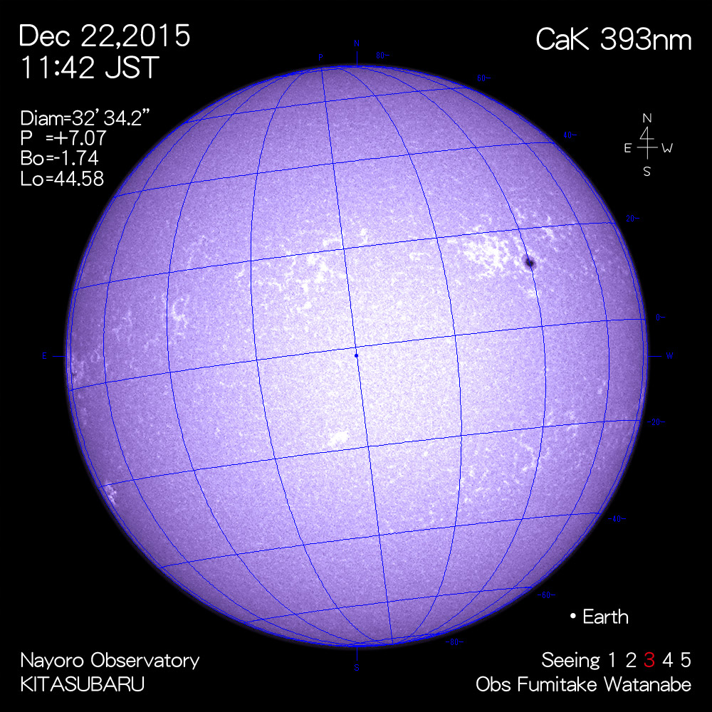 2015年12月22日CaK波長の太陽
