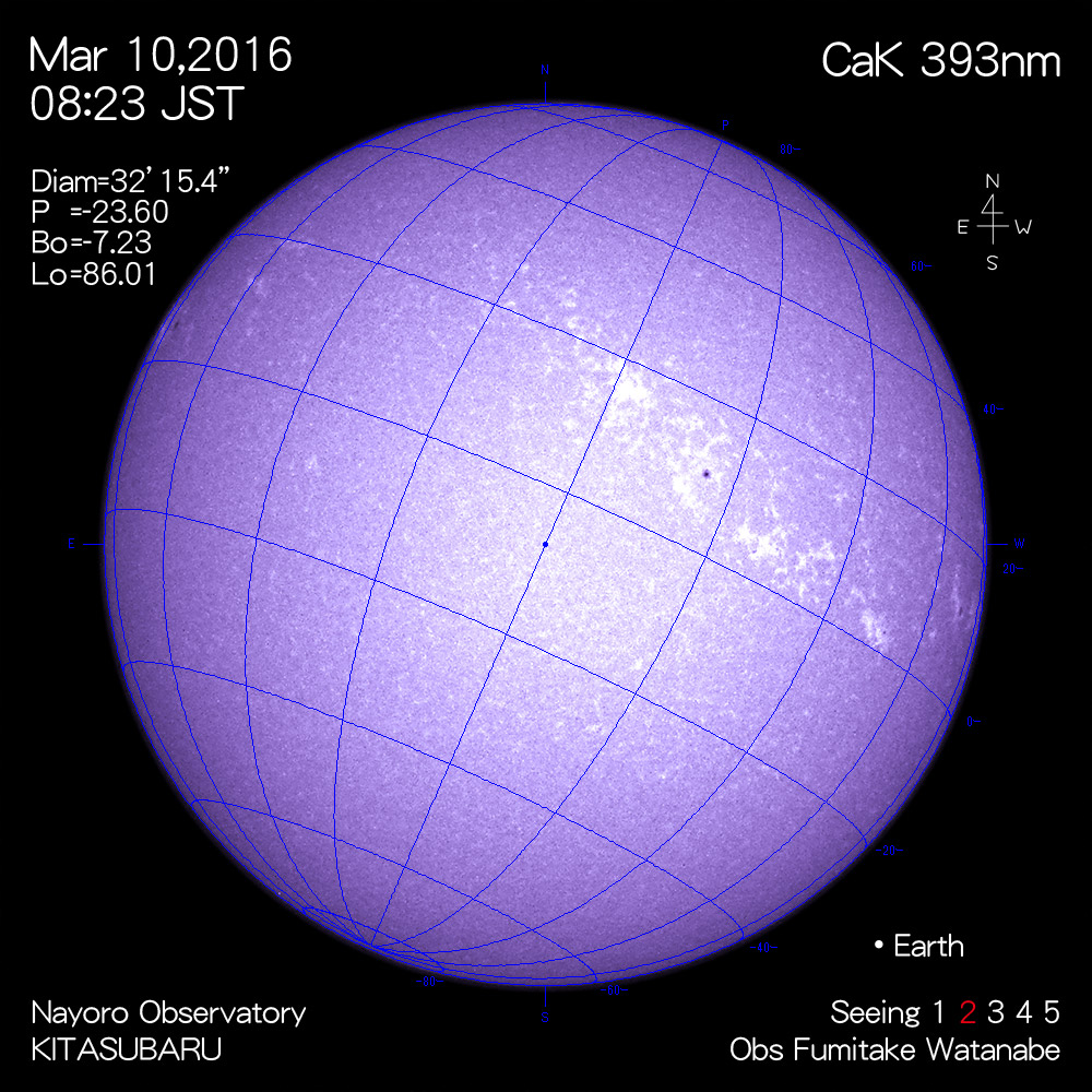 2016年3月10日CaK波長の太陽