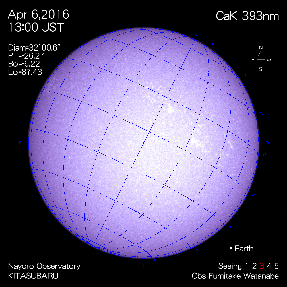 2016年4月6日CaK波長の太陽