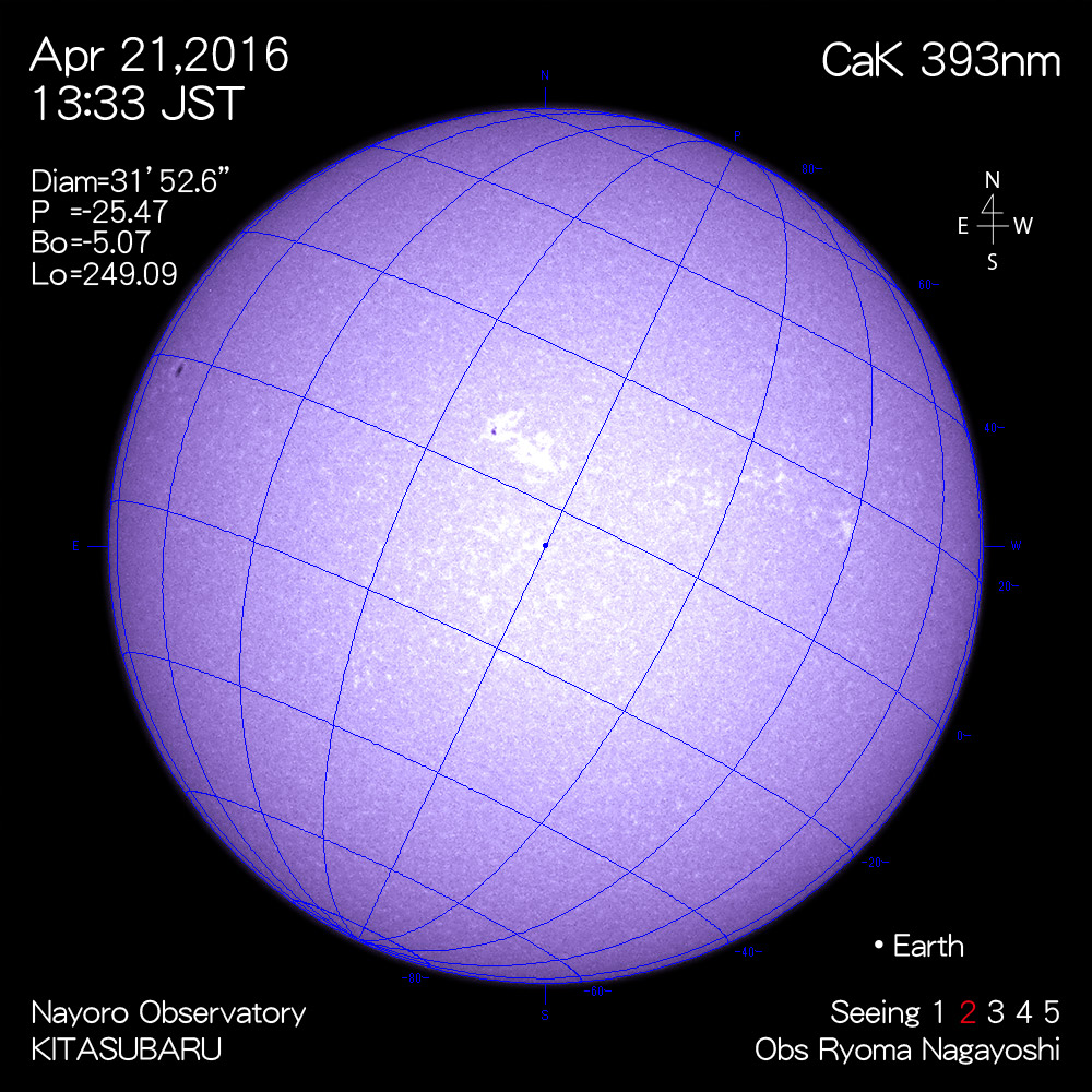 2016年4月21日CaK波長の太陽