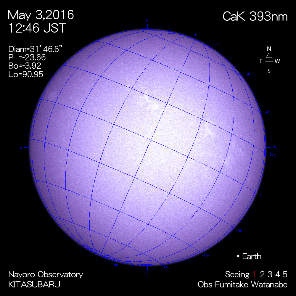 2016年5月3日CaK波長の太陽