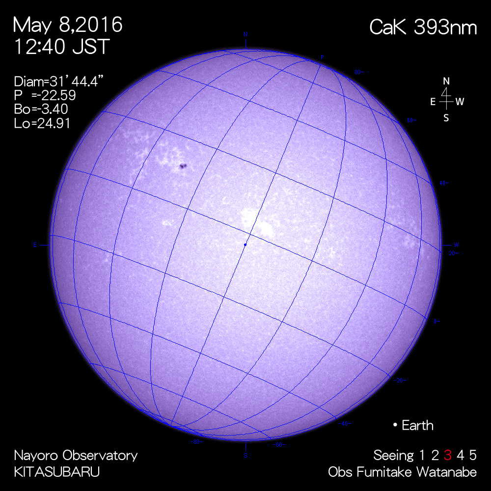 2016年5月8日CaK波長の太陽
