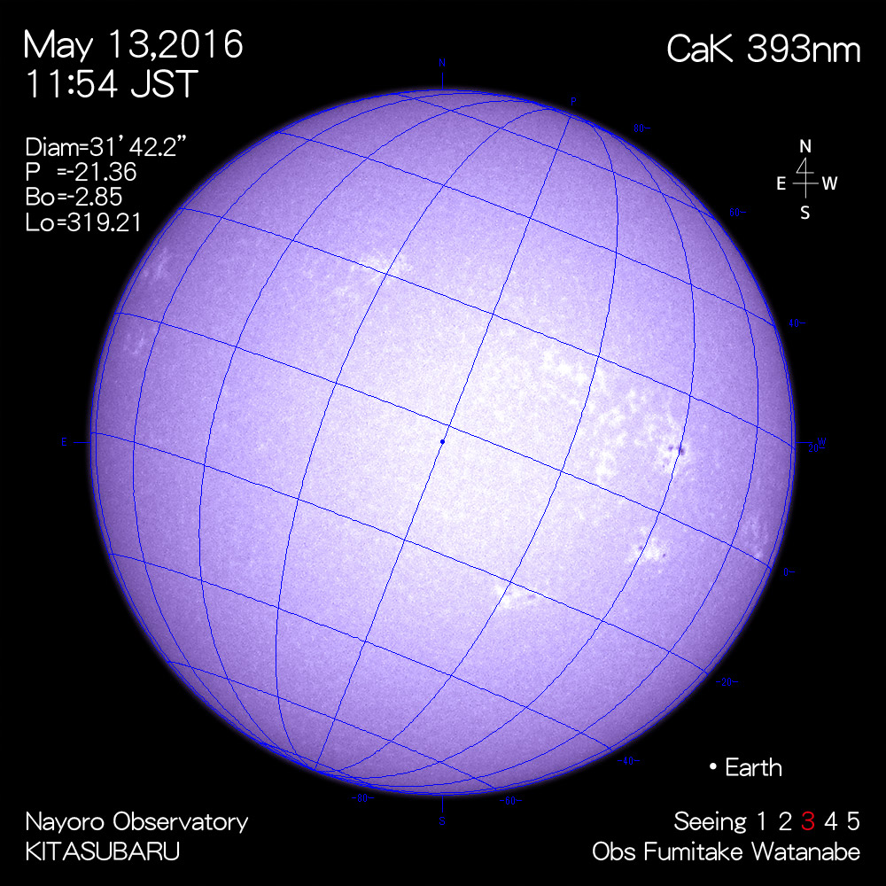 2016年5月13日CaK波長の太陽