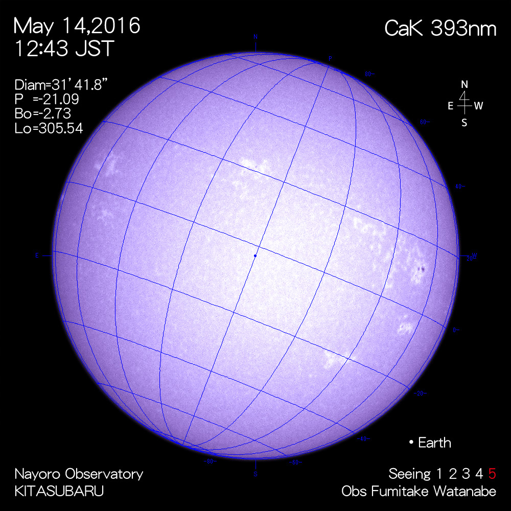 2016年5月14日CaK波長の太陽