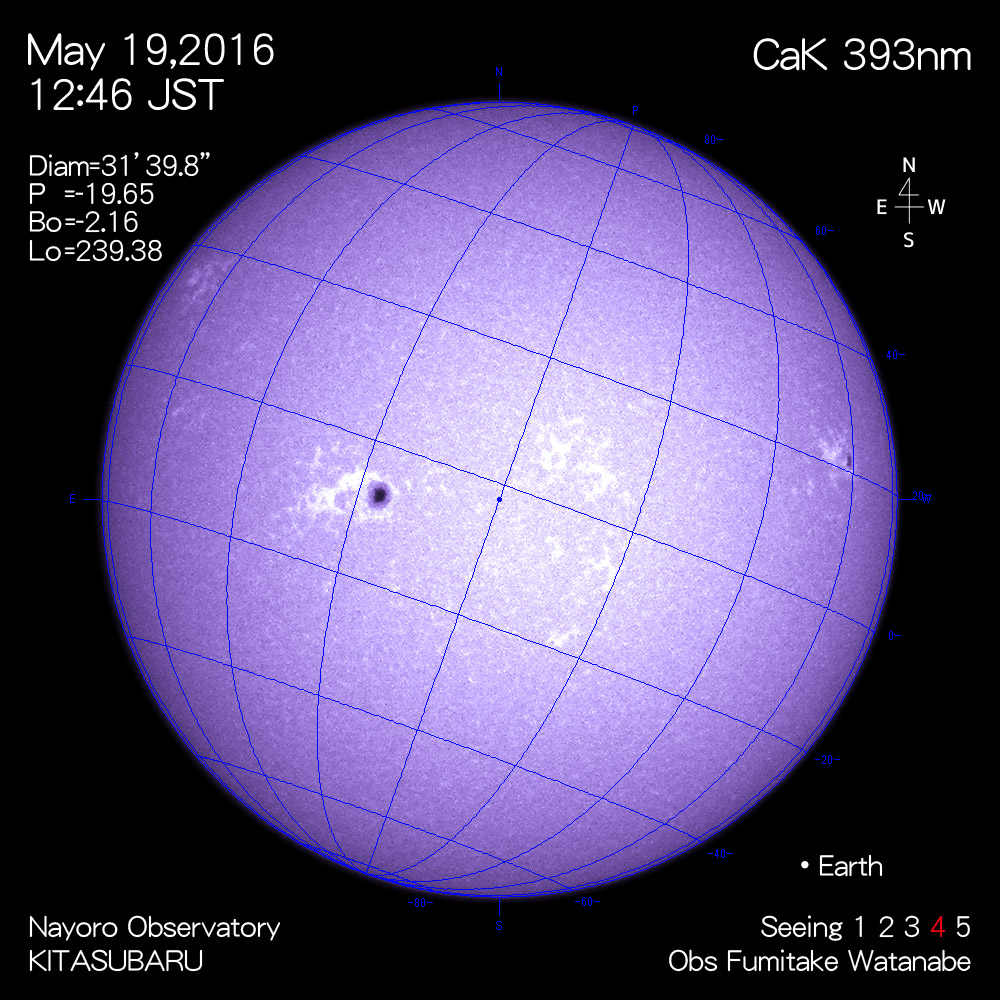 2016年5月19日CaK波長の太陽