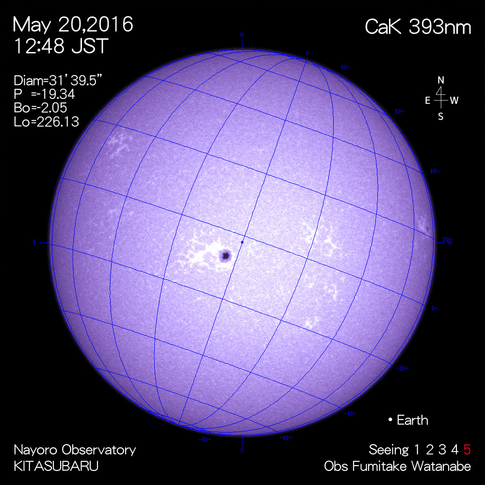 2016年5月20日CaK波長の太陽