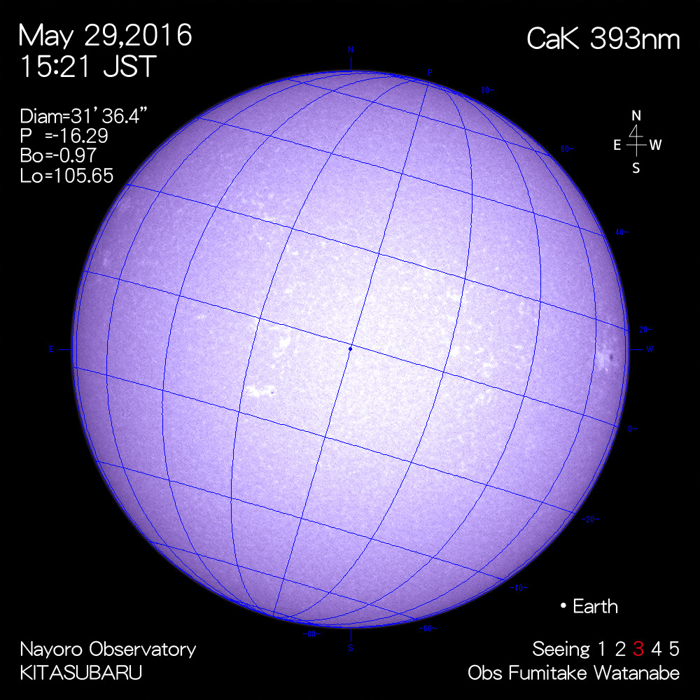 2016年5月29日CaK波長の太陽